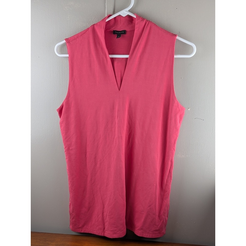 Talbots Womens Medium Pink Sleeveless V-Neck Shawl Collar Knit Top Shell